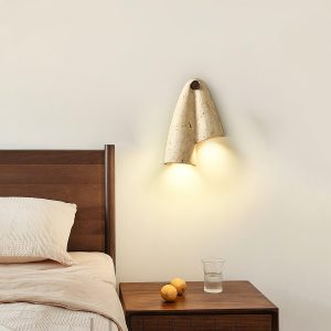 Pearlmont kinkiet z trawertynu beżowa, 2 punktowa, naturalny trawertyn, do sypialni