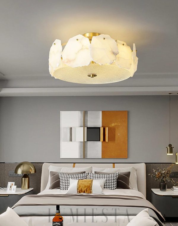 Artze - Lampa sufitowa z alabastru w nowoczesnym stylu, złoto-biała, Ø45/60cm