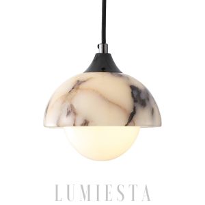 Liquid - Marmurowa półkolista lampa wisząca biało czarna 15cm