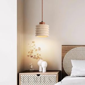 Lampa wisząca Candeeiro Column z travertynu i drewna 12cm