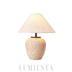 Aoji - Lampa stołowa travertynowa, misa 48 cm, beżowa