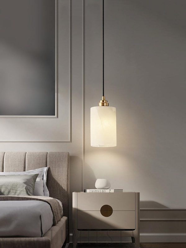 Nevis - Elegancka biała cylindryczna lampa z alabastru