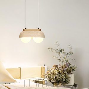 Travertine pendant lamp with spherical shades 40cm Beige White