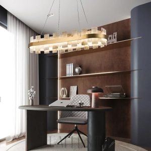 Anela - lampa wisząca w kształcie owalnym z alabastru, złoto-biała, żyrandol 95/125/150/180/200cm