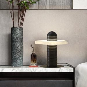 Median - Nowoczesna lampa z alabastru czarno-złota