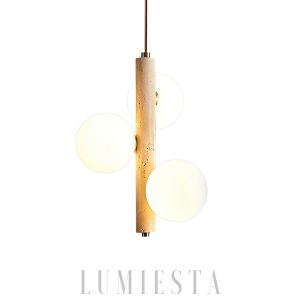 Lampa wisząca trawertynowa z kulistymi kloszami, beżowa, widok główny