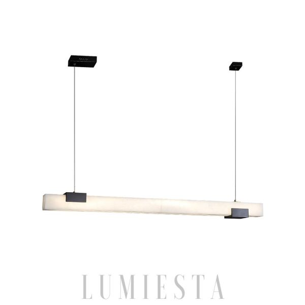 Cary - Lampa wisząca Alabaster podłużna, nowoczesna, długość 100/120 cm - Lampa Led nad stół