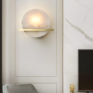 Savion - Lampa Ścienna Okrągła z Alabastru Mosiężna 20cm