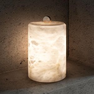 Pulse - Stołowa lampa cyl. alabaster, biała 12,5×20cm