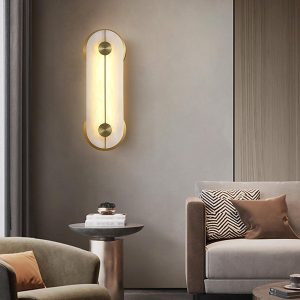 Kinkiet owalny z alabastru biały złoty elegancki