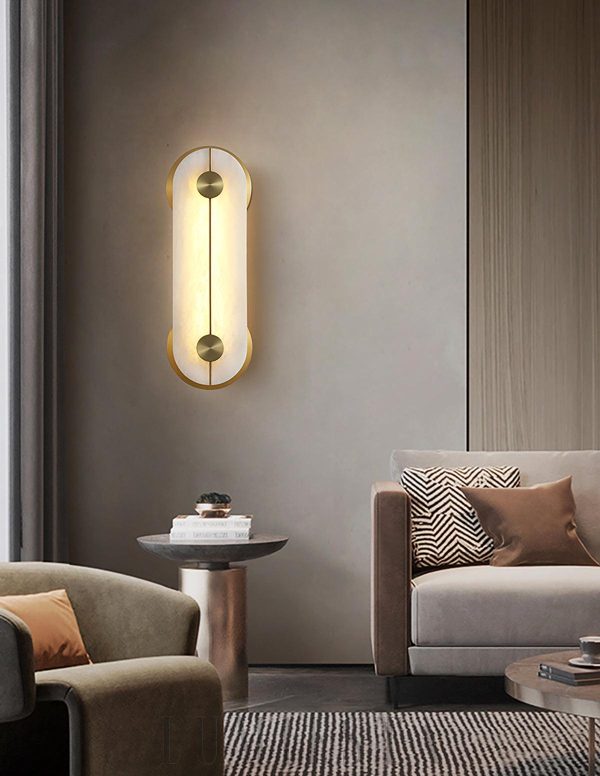 Kinkiet owalny z alabastru biały złoty elegancki