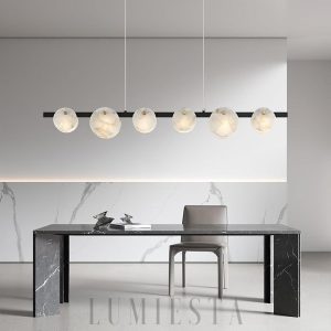 Trinidad - Lampa wisząca z alabastru - Biało-złota - Żyrandol 100/120cm