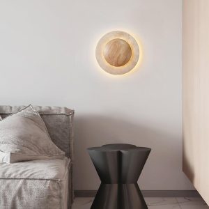 wm_16615077948950336576.jpg Elegancka okrągła lampa ścienna trawertyn drewno 25cm ciepła