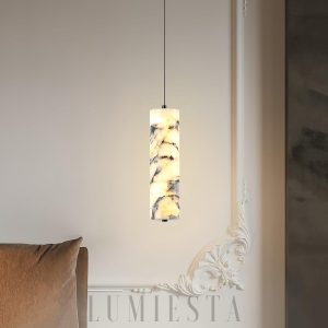 Astra - Marmurowa lampa sufitowa cylinder 6x28cm biało czarna