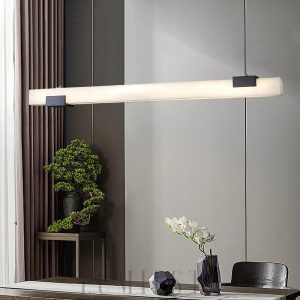 Cary - Lampa wisząca Alabaster podłużna, nowoczesna, długość 100/120 cm - Lampa Led nad stół