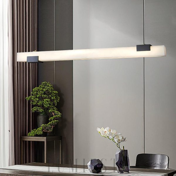 Cary - Lampa wisząca Alabaster podłużna, nowoczesna, długość 100/120 cm - Lampa Led nad stół