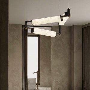 Nowoczesny czarny żyrandol Alabaster 78cm mosiądz biały