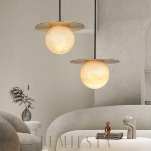 Borra - Lampa wisząca w stylu mosiądzu z alabastrową kulą