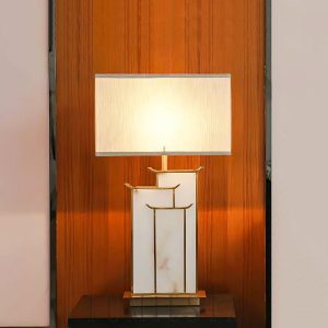 July - Nowoczesna lampa alabastrowa 40 cm, biała/złota