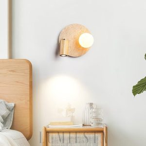 Lunara Duo okrągła lampa ścienna z trawertynu w kolorze orzechowym, 2 punktowa, nowoczesny kinkiet