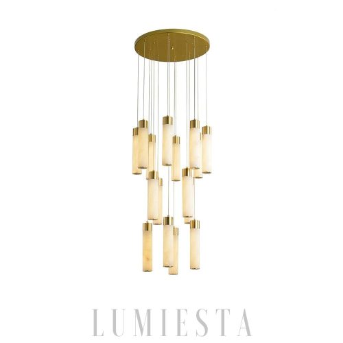 Benito - Mosiężna lampa wisząca Alabaster - kaskadowa
