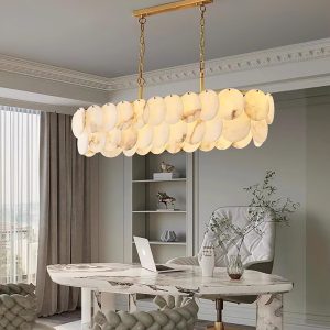 Konnicha - Elegancki żyrandol do jadalni z alabastru - Złoto-biały - Długość 100/120cm