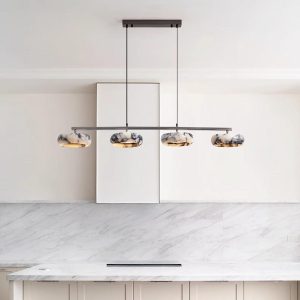 Lampa wisząca 115cm białe marmurowe pierścienie ciepła