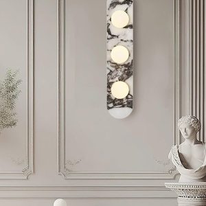 Owalna luksusowa lampa ścienna marmurowa z kloszem 44cm