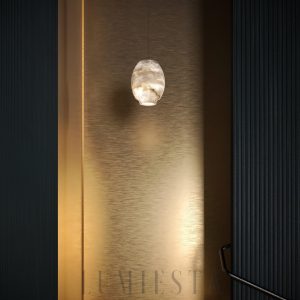 Lampa wisząca alabaster Camille - biało-szary klosz Ø 31 cm na metalowym zawieszeniu