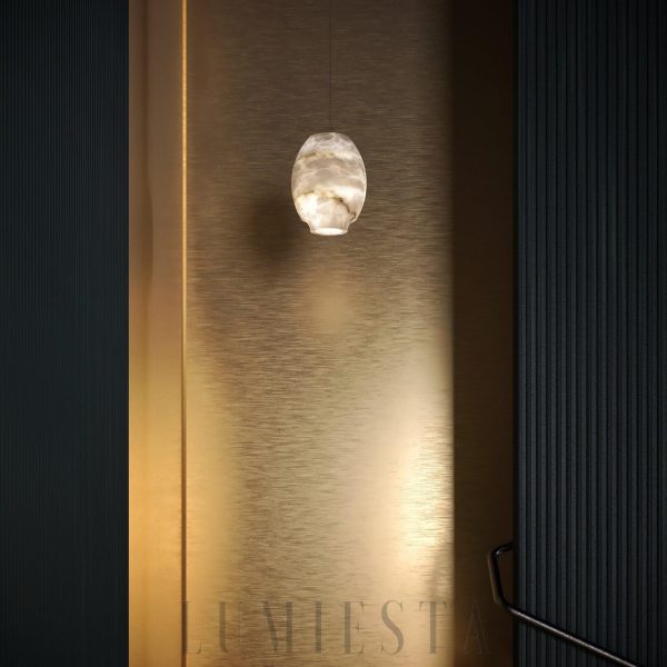 Lampa wisząca alabaster Camille - biało-szary klosz Ø 31 cm na metalowym zawieszeniu