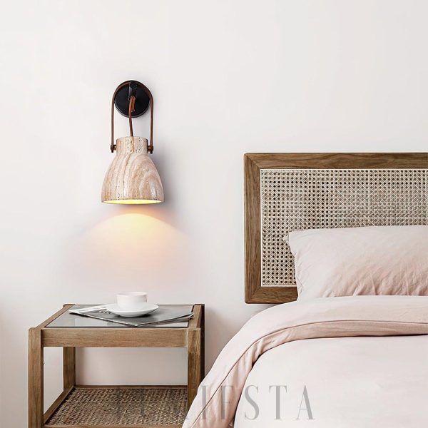 Kinkiet łukowy z trawertynu beżowy 16x30 cm do sypialni