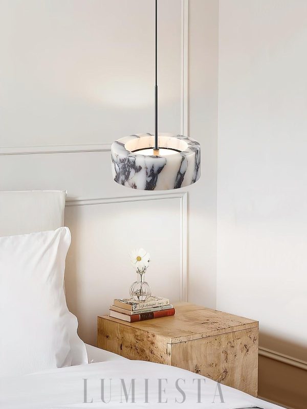 Frone - Okrągła lampa wisząca marmurowa 20cm biały i czarny