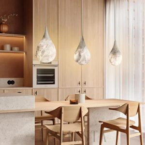 Dropp - Lampa wisząca z alabastru, kropla biała, 18×34 cm, 1-punktowa