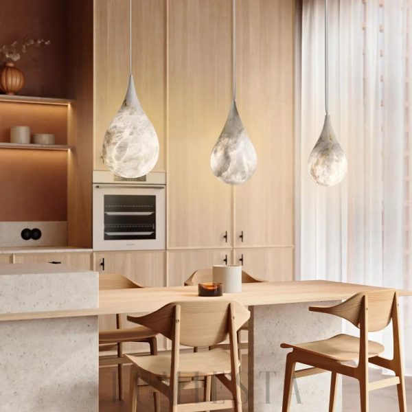 Dropp - Lampa wisząca z alabastru, kropla biała, 18×34 cm, 1-punktowa