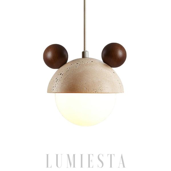 Domiere pendant lamp with travertine and wooden accents