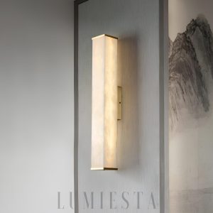 Luxury rectangular alabaster wall sconce white and gold 60cm