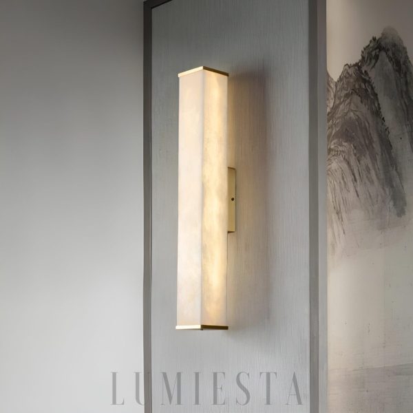 Luxury rectangular alabaster wall sconce white and gold 60cm