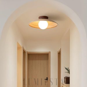 Terrap - Lampa sufitowa vintage drewniana Ø30 cm, beżowa