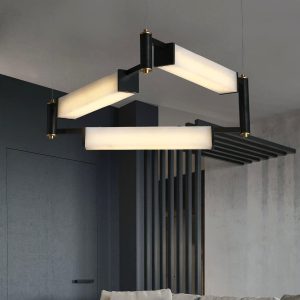 Nowoczesny czarny żyrandol Alabaster 78cm mosiądz biały