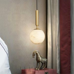 Punik - Okrągła lampa wisząca z alabastru 12cm 35cm złota