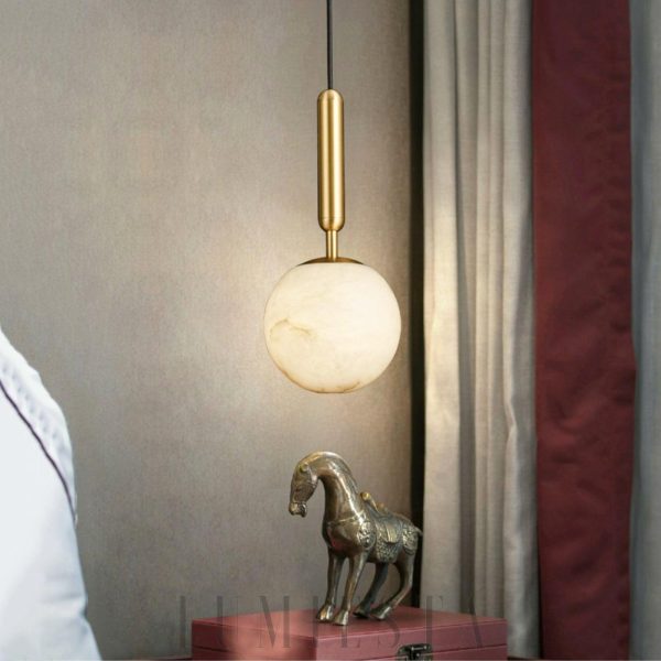 Punik - Okrągła lampa wisząca z alabastru 12cm 35cm złota