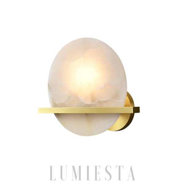 Savion - Round Alabaster Wall Lamp Brass 20cm