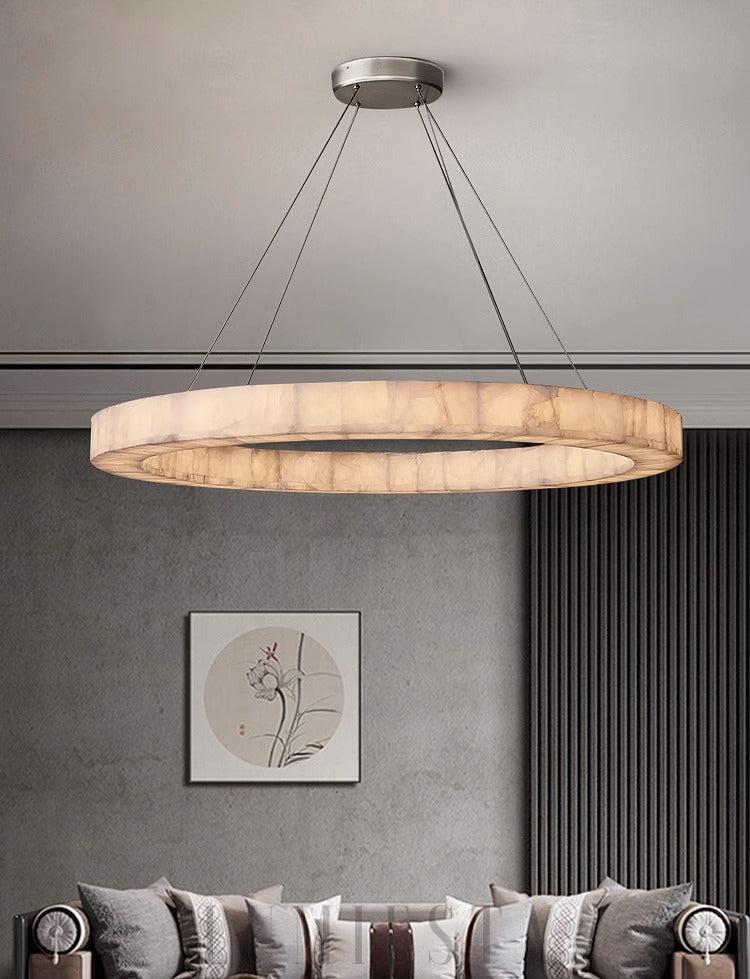 Rivage - okrągła lampa wisząca z alabastru, widok od dołu