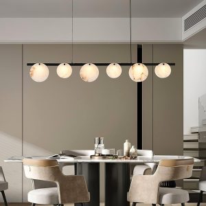 Trinidad - Lampa wisząca z alabastru - Biało-złota - Żyrandol 100/120cm