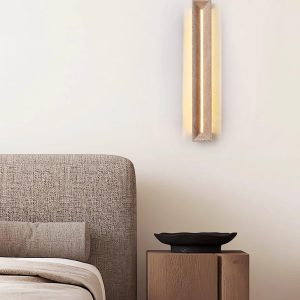 Prostokątny kinkiet trawertynowy belka 8cm x 60cm beżowy