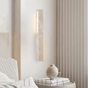 Elegancki travertynowy prostokątny kinkiet 50 cm beżowy LED