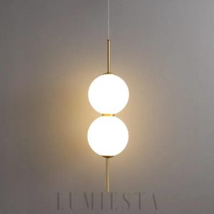 Lampa wisząca z podwójnym okrągłym kloszem - złoty stelaż i szklane elementy
