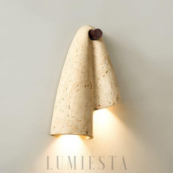 Pearlmont kinkiet z trawertynu beżowa, 2 punktowa, naturalny trawertyn, do sypialni