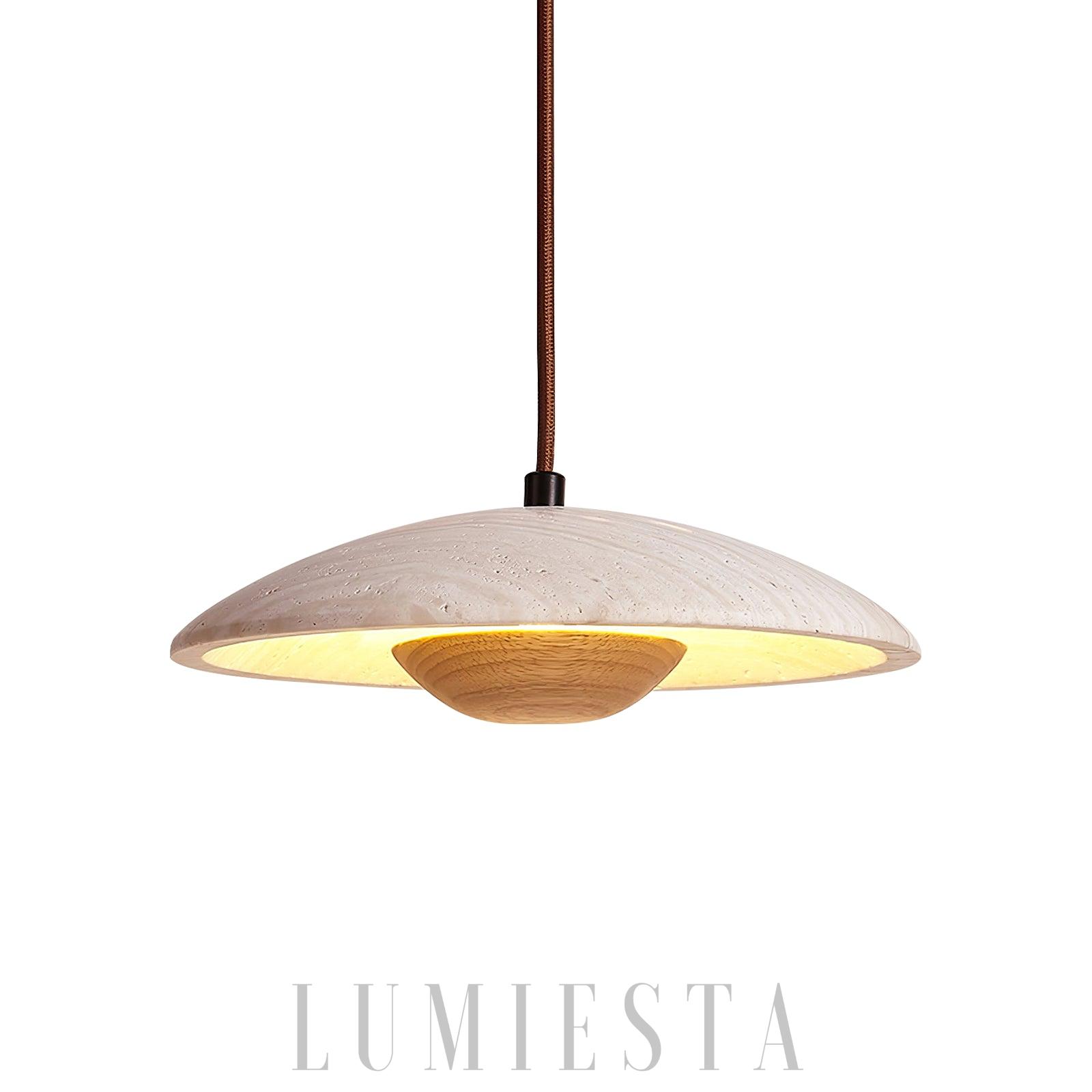 Solara - wisząca lampa z drewna i kamienia 25 cm