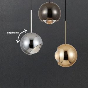 Wisząca lampa kula metalowa czarna - widok z lekkim obrotem klosza